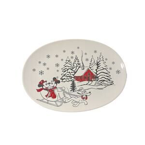 Disney Christmas Mickey & Minnie Mouse Pluto Pulling Sleigh Oval Cookie Plate
